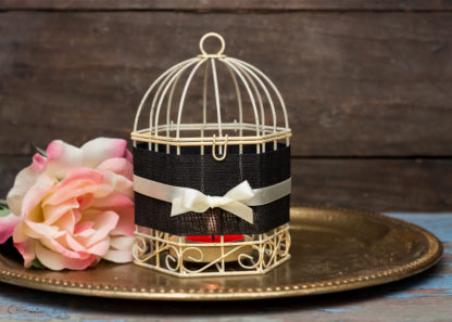 Black and White Wedding Set of 4 Tealight Candle Holder Metal Black White Bird Cages