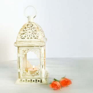 Unique Rustic Wedding Lantern, White Gold Metal Candle Holder