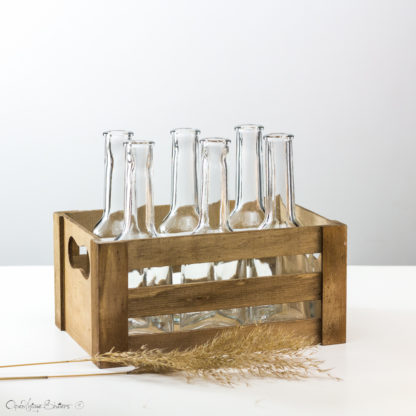 Set of 6 Bottles and Wooden Crate/ Rustic Wedding Drinking Glasses Alternative/ Bar Decor